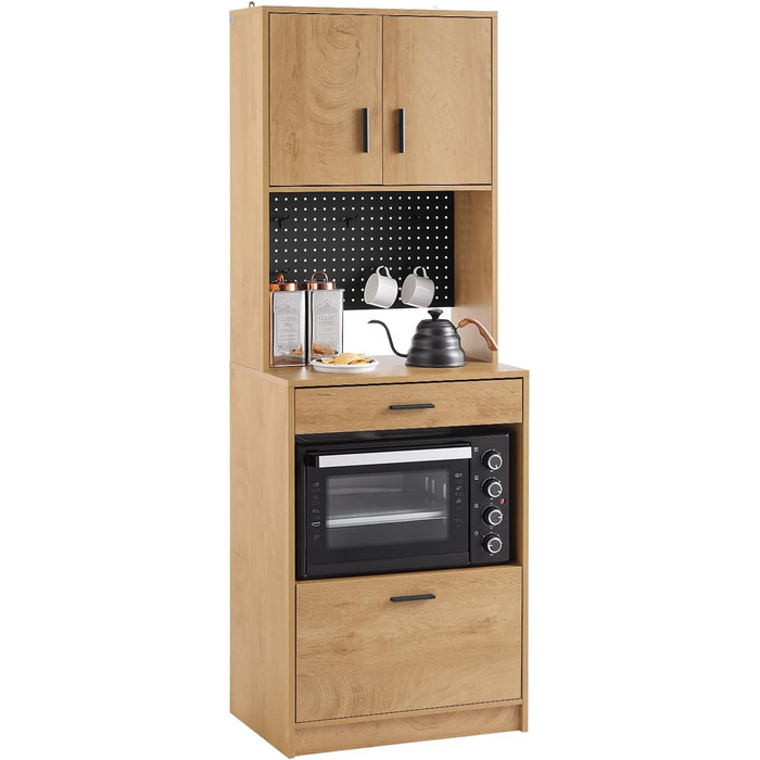 Кухонна шафа SoBuy з мікрохвильовою нішею (Ø6 см) та жалюзі-дверцятами, буфет, багатофункціональна шафа, меблі для кухні та вітальні, дуб-чорний, 107×40×85 см, FSB103-N