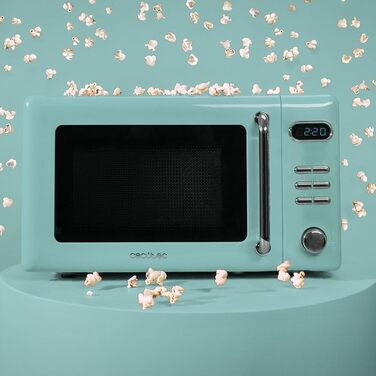 Мікрохвильова піч Cecotec Proclean 5110 Retro Blue з грилем, 20 л, 700 Вт, 5 режимів, 8 програм, таймер 60 хв, функція розморожування, сигнал завершення, ретро-дизайн, блакитна, з блокуванням від дітей