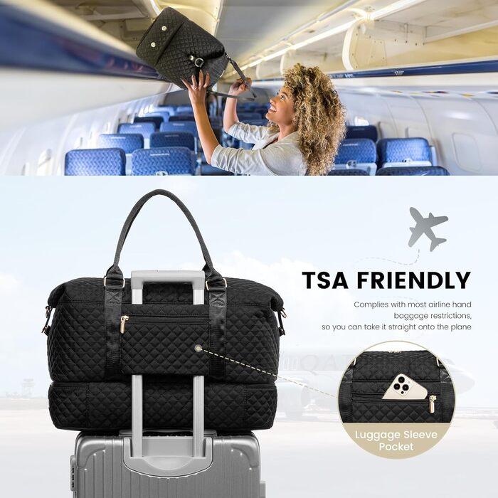 Спортивна сумка LOVEVOOK для жінок: велика дорожня сумка-мішок, weekender, з косметичкою, відділенням для взуття, водонепроникна, для подорожей, спортзалу, кемпінгу (L-2шт), чорна