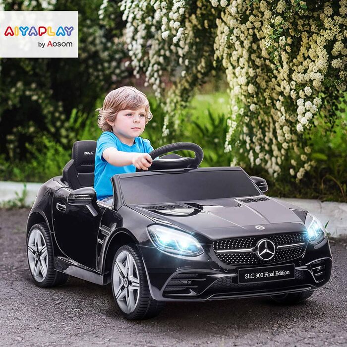 Дитячий електромобіль Mercedes SLC 300 AIYAPLAY 12V з пультом, LED, музикою, ременем безпеки, чорний, для дітей від 3 років
