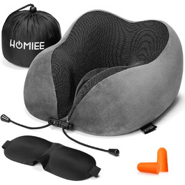 Подушка для шиї Homiee для подорожей: ортопедична, з memory foam, для автомобіля, літака, офісу (сіра)