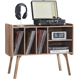 Сумка для вінілових платівок LELELINKY: стійка підставка для 220 платівок, з міцними дерев'яними ніжками, Mid-Century стиль, біле вінілове сховище (дуб)