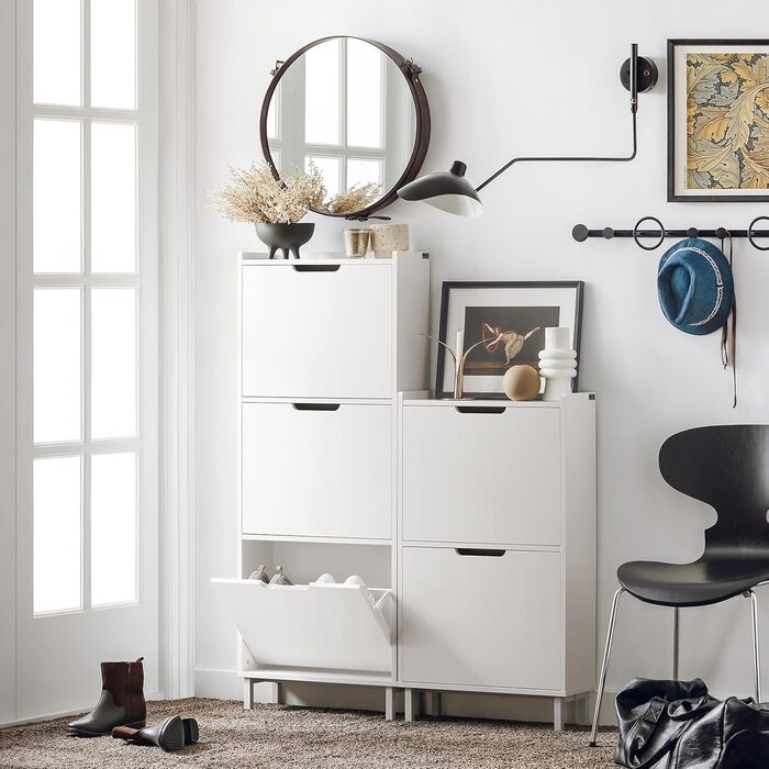 Взуттєва шафа SoBuy вузька з 3 дверцятами, компактна, біла, 50x129x19 см (FSR151-H-W)