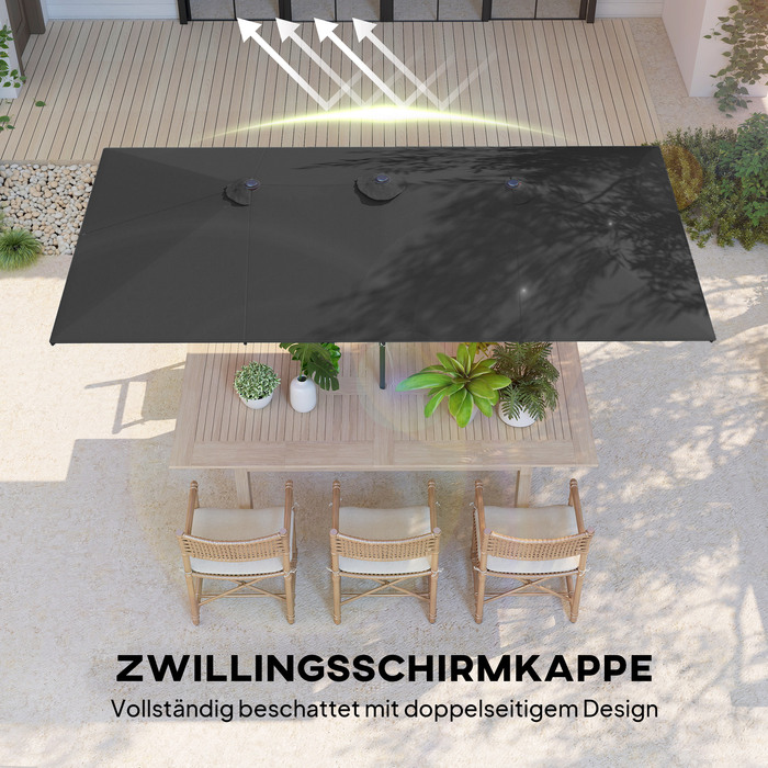 Великий сонцезахисний парасоль з регулюванням висоти та кута нахилу, 150x295x170-214 см, сірий