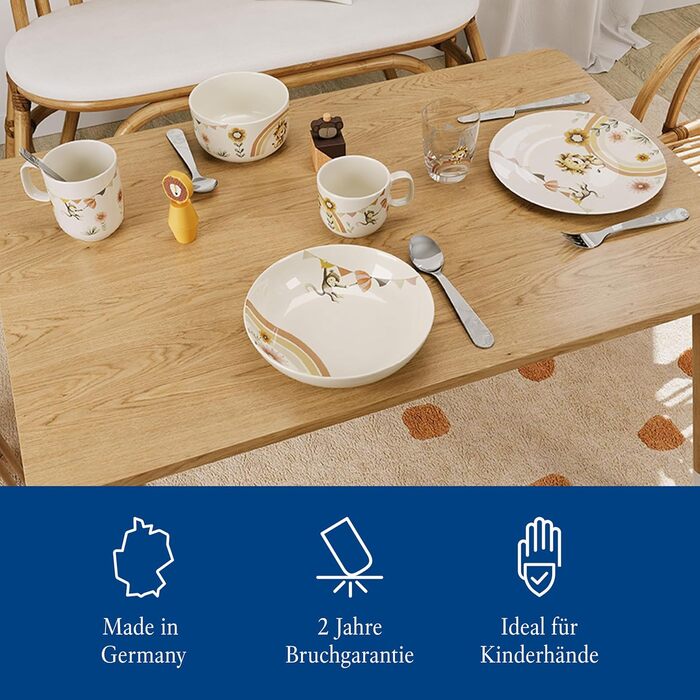 Набір дитячого посуду Villeroy & Boch Boho Kids 'Roar like a lion' 7 предметів, преміум-посуд з нержавіючої сталі, безпечний для миття в посудомийній машині та розігріву в мікрохвильовці, дитячий посуд з мотивом лева та мавпи, з високоякісного порцеляни