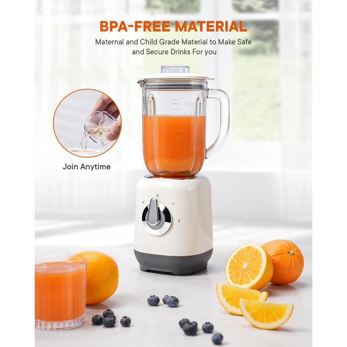 Шардор Стаціонарний міксер, блендер для смузі з 6 лезами з нержавіючої сталі, 2 швидкості та функція P-Turbo, 700 Вт, 1,25 л скляний глечик