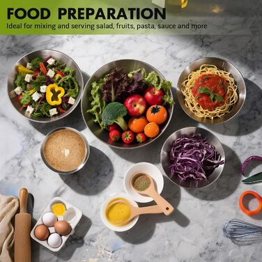 Набір салатників та мисок з нержавіючої сталі, 5 шт. - для кухні, міксування та сервірування
