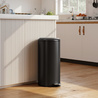 Відро для сміття 30 л з педаллю, внутрішнім відром, м'яким закриттям та кришкою. Розміри: 36 x 30 x 63,5 см, колір: чорний.