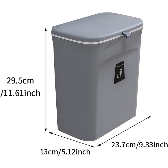 Підвісне відро для сміття, герметичне поліпропіленове відро для компосту з кришкою, для дому, ванної кімнати, дверцята шафи, настінного кріплення, відро для сміття (7 л) (сіре (10 л))