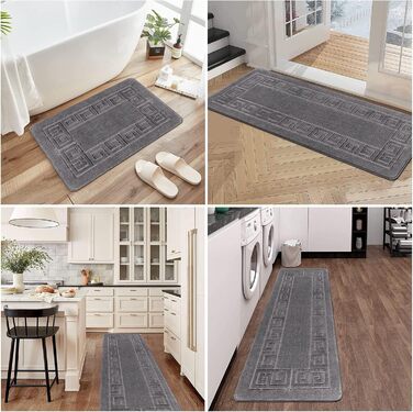 Набір килимків для ванної кімнати Pauwer, 3 шт., неслизькі, мікрофібра, сірий. Спеціальні розміри: 50x80 см + 50x120 см + 50x150 см. Машинне прання.