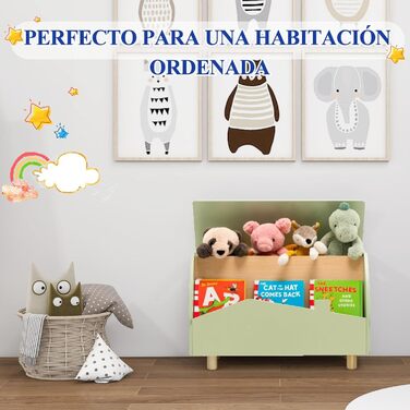 Дитяча полиця SOARS 2 в 1 для книг та іграшок з ящиком, білий та зелений, 60 x 30 x 44 см