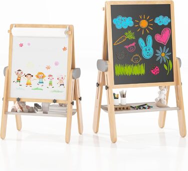 Дитяча мольберт BanaSuper 3-в-1: магнітна дошка, біла дошка, велика поверхня для малювання | Регульована висота (90-110 см), складаний | Для творчості дітей, сірий