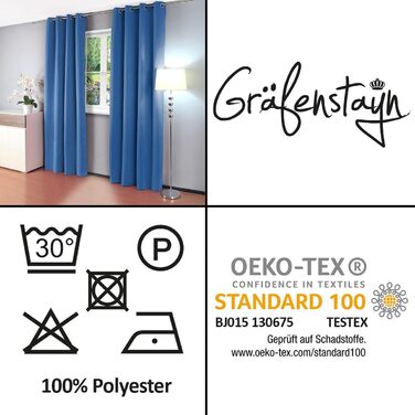 Комплект Grfenstayn з 2 термозавіс Alana, 135x245 см, синій, Oeko-Tex, непрозорий, з люверсами