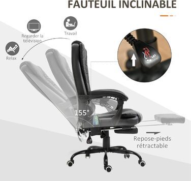 Крісло офісне Vinsetto з масажем, ергономічне, регульоване, чорне