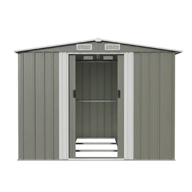 Сарай металевий Devoko 96x98x160 см для саду та двору з похилим дахом, сталевий, з рукавичками, сірий (L)