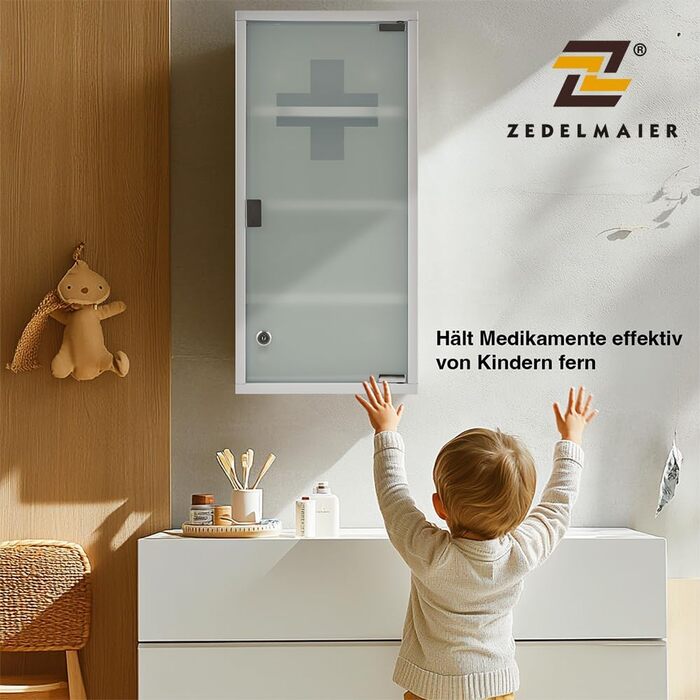 Медичний шкаф Zedelmaier з нержавіючої сталі, 4 відділення, для зберігання ліків, з замком, 57 x 27 x 12 см, білий