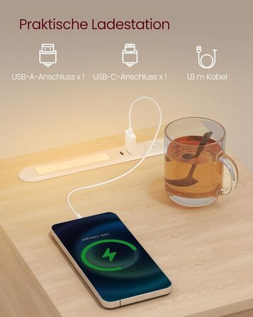 Приліжкова тумбочка VASAGLE з LED-підсвічуванням, USB-A та USB-C, шухляда та відкрите відділення, для спальні/вітальні, білий колір (LET60W0)