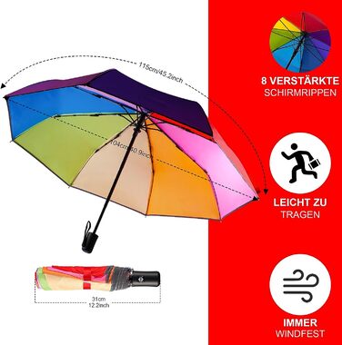 Парасолька Unaibber - Парасолькова штормостійка парасолька Діти з захисними відбивачами - Парасолька автоматична парасолька, вітронепроникна та стабільна (веселка)
