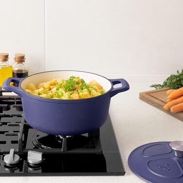 Чавунна каструля Наварис сковорода для запікання Каструля для запікання об'ємом 3,5 л-Ø 24 см, покрита емаллю, термостійка - для всіх страв і поверхонь для приготування їжі