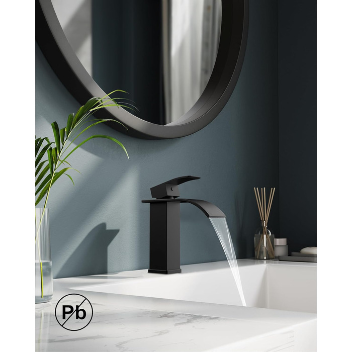 Змішувач для ванної кімнати FORIOUS з водоспадом, одноручний, для умивальника, хром, висота виливу 80 мм, економія води та енергії