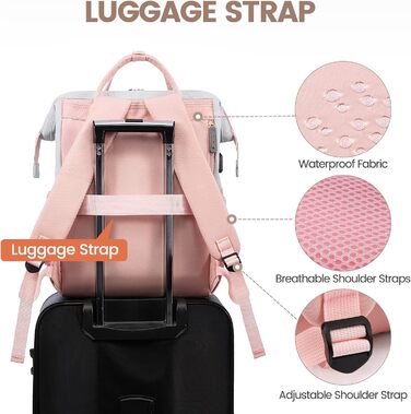 LOVEVOOK Рюкзак для жінок з відділенням для ноутбука 17.3 дюймів. Шкільний рюкзак для дівчат, підлітків, студентів. Водостійкий рюкзак для школи, подорожей, університету, бізнесу. Колір: сірий, рожевий, сірий. Матеріал: шкіра.