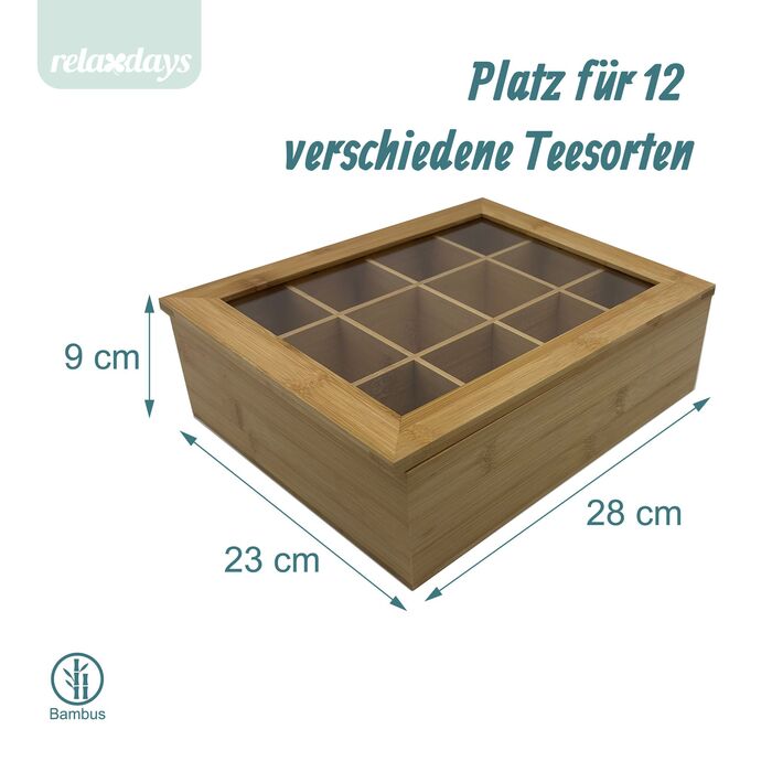 Ящик для чаю Relaxdays з бамбука на 12 відсіків