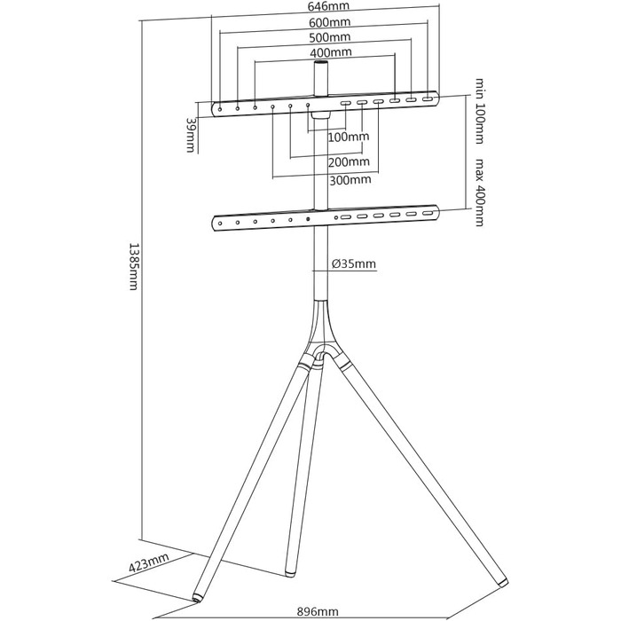 Підставка для телевізора My Wall HT22L: регульована висота, поворотна, для телевізорів 32-75 дюймів (81,3-190,5 см), дерев'яний дизайн