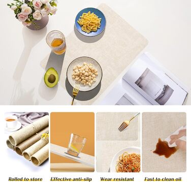 Набори підставки під тарілки Purejoy Platzsets, 6 шт., сірі, миючі, неслизькі, термостійкі, з PU шкіри, для дому, кухні, обіднього столу, 43x30 см