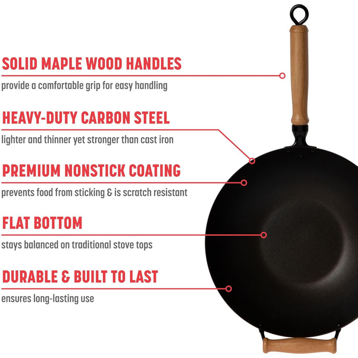Джойс Чен Pro Chef 34 см, вок з вуглецевої сталі 35,56 см (14 дюймів, антипригарне покриття, набір із 10 предметів)