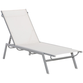 Outsunny Sun Lounger Садовий шезлонг з регульованою подушкою 5-ступінчастою спинкою Металева сітка тканина кремовий білий 170x58x97см для патіо та балкона