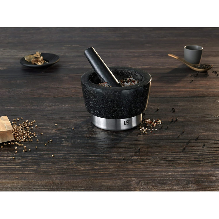 Набір Zwilling Spices: ступка з товкачиком (граніт, 11 см) та сито (нержавіюча сталь, 16 см)