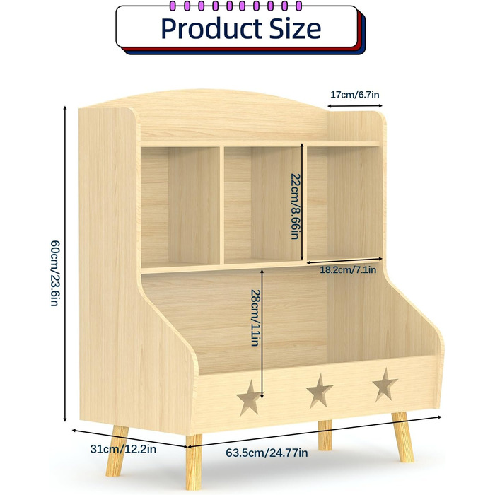 Дитяча полиця для іграшок та книг Garden 4 you, 3 відкриті полиці, 63x30x60 см (Білий/Бежевий)