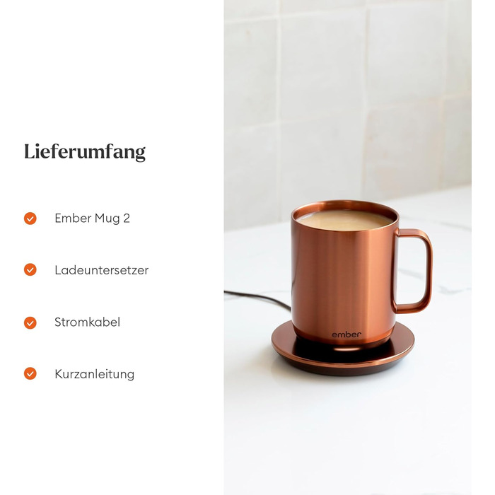 Розумний термокружка Ember Smart Mug 2, 295 мл, з регулюванням температури, керування через додаток, акумулятор, LED дисплей, мідний колір