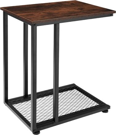 Приставний столик tectake C-подібний з дерева та металу, промисловий дизайн, журнальний столик з решіткою, 48 х 35 х 66 см, чорний металевий каркас (індустріальний темно-коричневий)