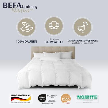 BEFA NATUR пухова ковдра 35x200 см, 560 г, для алергіків, Made in Germany