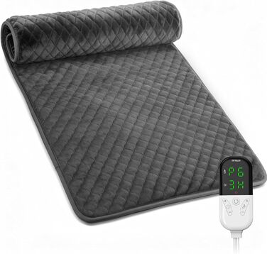 Електричний гріючий килимок XXXL (80 x 60 см) з автовимкненням, 6 температурних режимів, 4 налаштування часу для спини, плечей, живота, ніг, швидкий нагрів, можна прати в машині