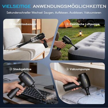 Акумуляторний ручний пилосос SoarFly 4 в 1, 25000Па, бездротовий міні-пилосос для авто, дому та ПК з безщітковим двигуном, LED-підсвіткою та набором щіток, чорний