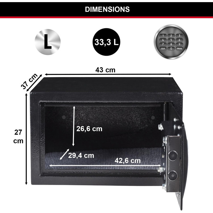 Сейф Master Lock з цифровим замком, електронна комбінація, 16 л, 22 x 35 x 27 см (33 л + комбінація)