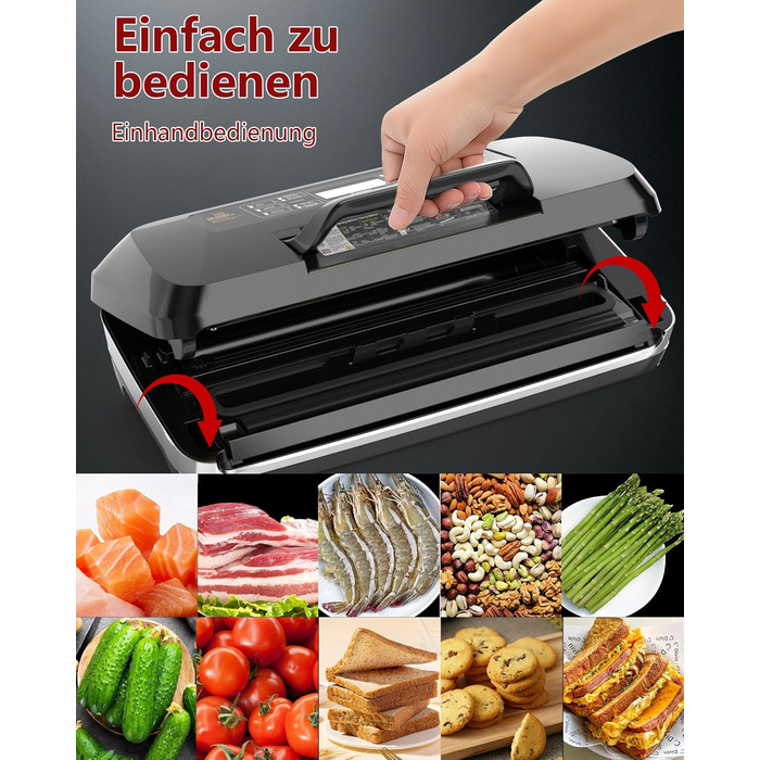 Вакууматор для продуктів 12-в-1, вакуумний пакувальник з подвійним швом, вбудованим різаком та лотком для збору рідини, 95кПа, чорний