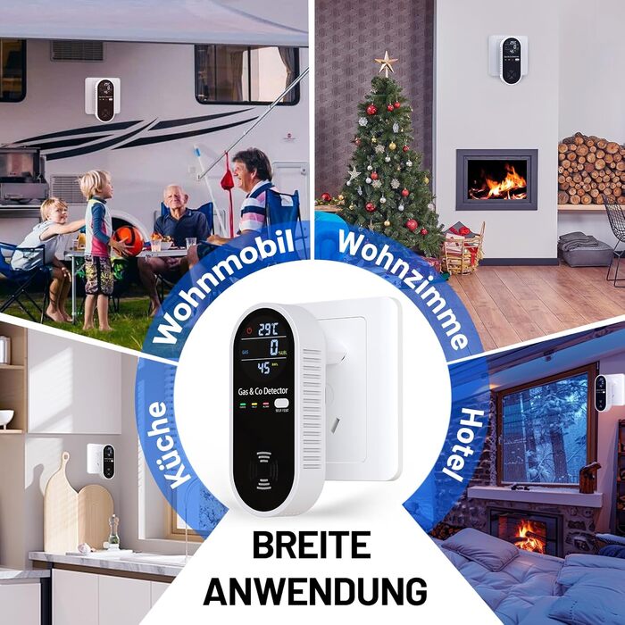 Датчик газу та CO з акустичним сигналом YOJOCK 4-в-1, вимірювач CO, датчик температури та вологості, газовий сповіщувач, самотестування, для дому та офісу, білий