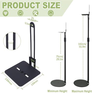 Підставка для колонок, 2 шт., сумісна з Samsung, Sony, регулюється по висоті від 73,7 до 139,7 см, для колонок до 5 кг, універсальна підставка Gekufa