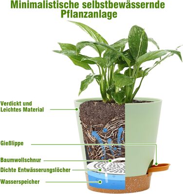 Набір горщиків для квітів з автополивом, 6 шт., чорний (зелений+коричневий), різні розміри, для дому та балкона