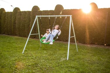 Гойдалка-гніздо для саду HyperMotion Storchennest з А-рамою, 2 місця, 150 кг, зелено-сіра (HYP1)