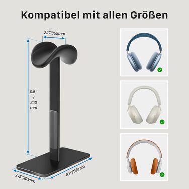 Підставка для навушників AirPods Max, алюміній, чорний, з режимом сну, антиковзаюча, захист від подряпин