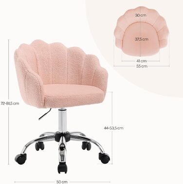 Крісло WOLTU для офісу та дому з м'якою спинкою у вигляді пелюстки, обертове, з регулюванням висоти, рожеве, з тканини кашемір