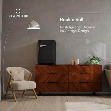 Холодильник Klarstein Audrey Evo 68L: Ретро-дизайн, тихий (40 dB), компресор, регульовані ніжки, двері, що відкидаються, чорний (68 л, енергоклас E)
