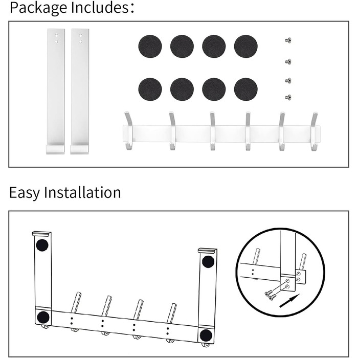 Дверні гачки YUMORE з 12 міцними гачками з нержавіючої сталі для спалень, пальто, курток, гаманців, сумок, одягу та рушників (нержавіюча сталь 304, ) (до 2,1 см, білий-2,1 см)