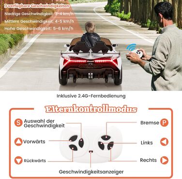 Електромобіль для дітей COSTWAY Lamborghini з пультом, LED фарами, сигналом, музикою, швидкість 3-6 км/год, білий, для дітей від 3 років