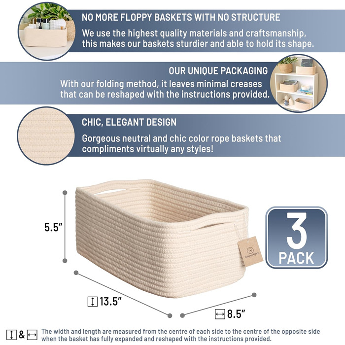 Органайзери для полиць NaturalCozy, прямокутні, 30 x 20,3 x 11,4 см, зелені (3 шт.)