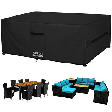 Водонепроникний чохол для садово-патіо меблів Dokon, 270x210x90 см, 420D Oxford, захист від пилу та UV, чорний